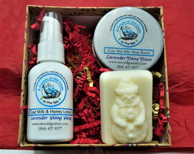 Small Holiday Gift Set - Perfect for teachers, co-workers, friends  Goat Milk & Honey Lotion, Goat Milk Silky Body Butter, Goat Milk Soap