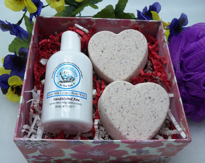 Goat Milk Gift Set - perfect for any occasion.   Goat Milk Bubble Bath Paired with Goat Milk Bath Fizzies in Gift Box