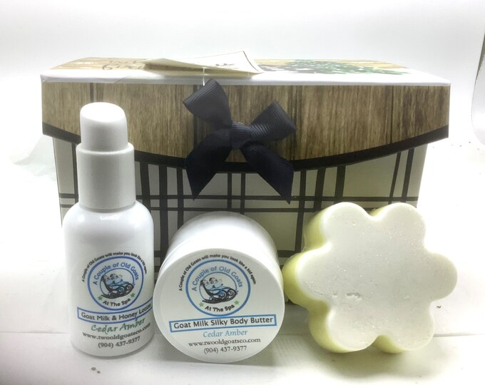 Cute Gift Set - Perfect for teachers, co-workers, friends  Goat Milk & Honey Lotion, Goat Milk Silky Body Butter, Goat Milk Sugar Scrub