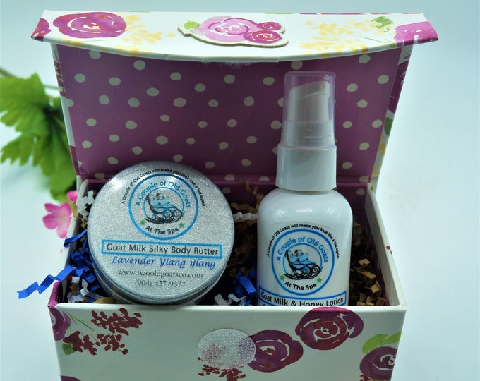 Goat Milk Gift Box Set- with Goat Milk Silky Body Butter and Goat Milk & Honey Lotion - great birthday. mothers day or anytime gift