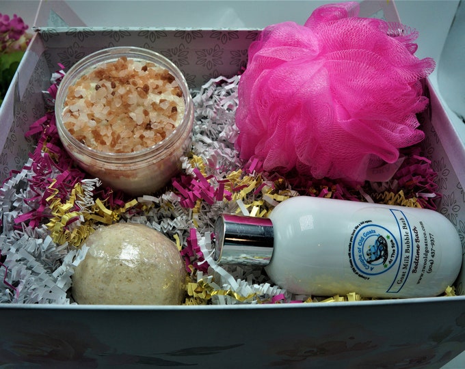 Unwind..Soak..Recharge... gift set for unwinding and recharging-Goat Milk Bubble Bath Goat Milk & Epsom Salts Bath Fizzy Goat Milk Salt Soak