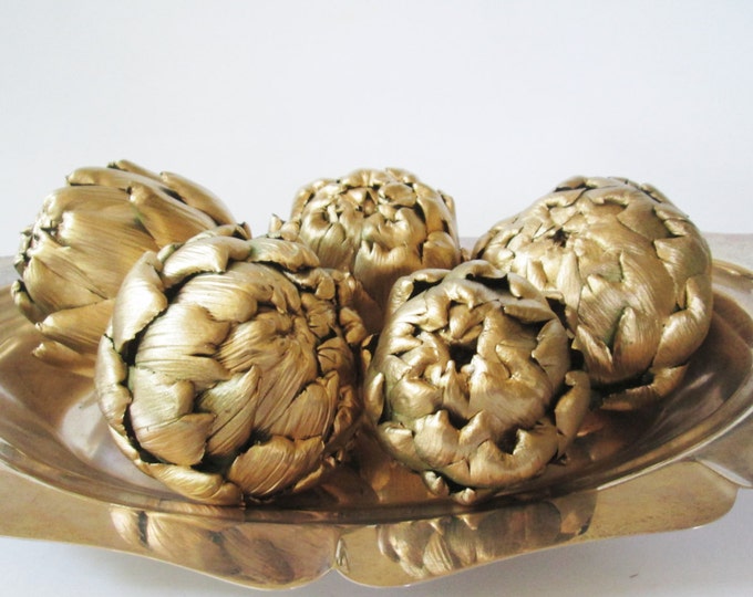 5 Large Dried Artichokes Painted Gold, Craft Supply, Table Settings, Home Decor, 5 Large, Fall