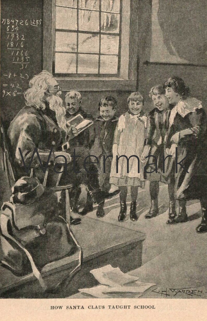 How Santa Claus Taught School, Digital Download, Vintage Illustration, Antique Print zdjęcie 1