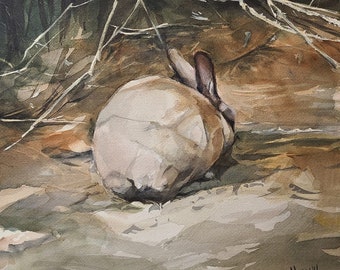 Rabbits, Rabbit Art, Rabbit Painting, Original Watercolour, Wildlife Art, Wildlife Painting