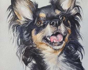 Custom Hand-Painted Watercolor Pet Portrait, Dog Cat Memorial Art, Dog Portrait, Cat Portrait, Pet Loss