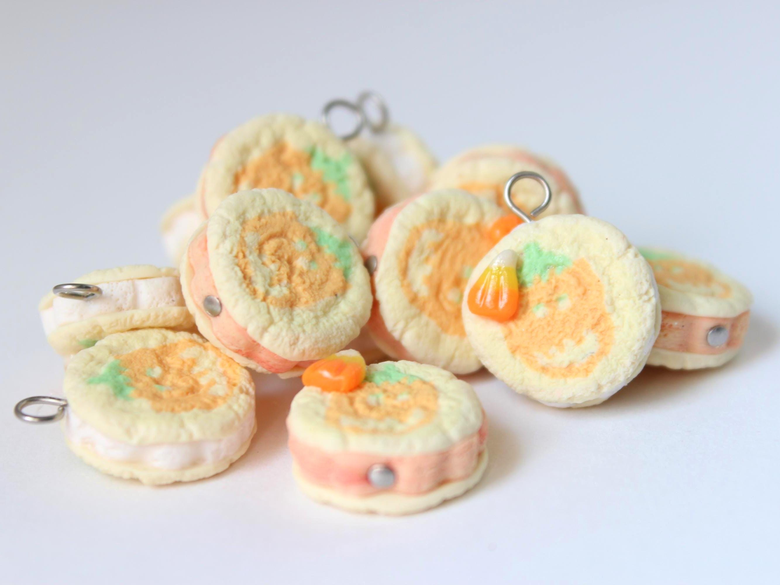 Pumpkin Sugar Cookie Ice Cream Sandwich: Polymer Clay Stitch Marker, Earrings, Bracelet Charm