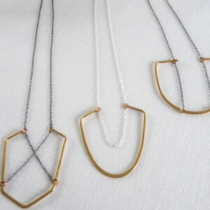 CAPE NECKLACE - Long Necklace with Bronze Arch - Long Sterling Silver Necklace with Hammered Bronze Pendant