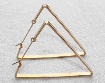 TRIANGLE HOOP EARRINGS - Large Triangle Hoops - Big Triangle Hoops in Bronze or Silver