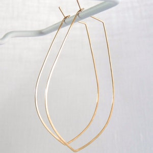 CIRQUE HOOP EARRINGS Long Tapered Hoop Earrings Minimalist Hammered Hoops in 14k Gold or Rose Gold Fill image 1