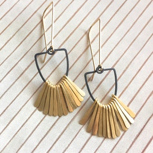 ARC FRINGE EARRINGS - Hammered Bronze Fringe Earrings - Dark Oxidized Silver Arch Frames