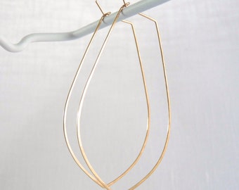 CIRQUE HOOP EARRINGS - Long Tapered Hoop Earrings - Minimalist Hammered Hoops in 14k Gold or Rose Gold Fill
