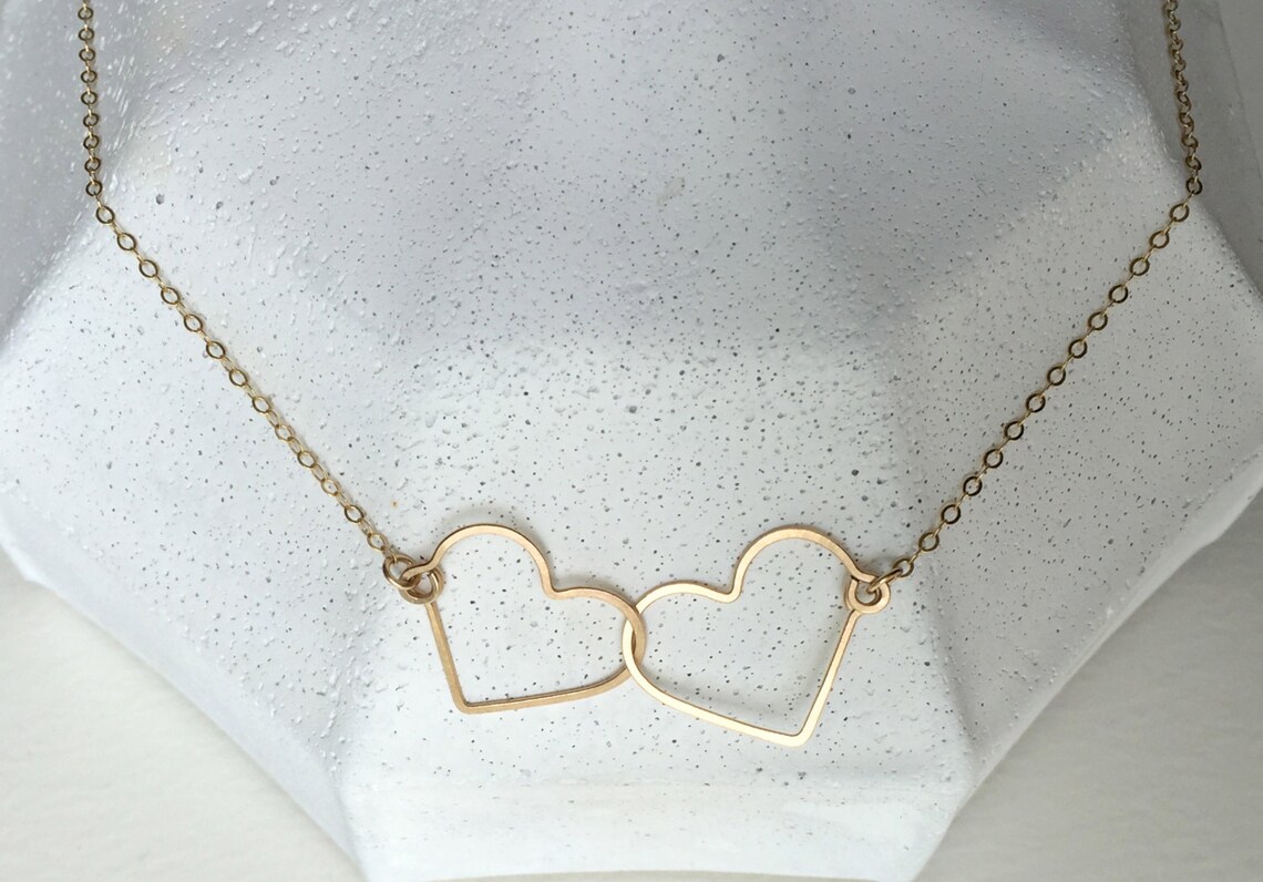TWO HEARTS NECKLACE Interlocking Heart Necklace Simple Etsy