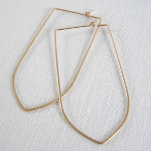 LONG LANCET HOOPS - Elongated Arch Hoop Earrings - Large Hammered Hoop Earrings 14k Gold Fill, 14k Rose Gold Fill