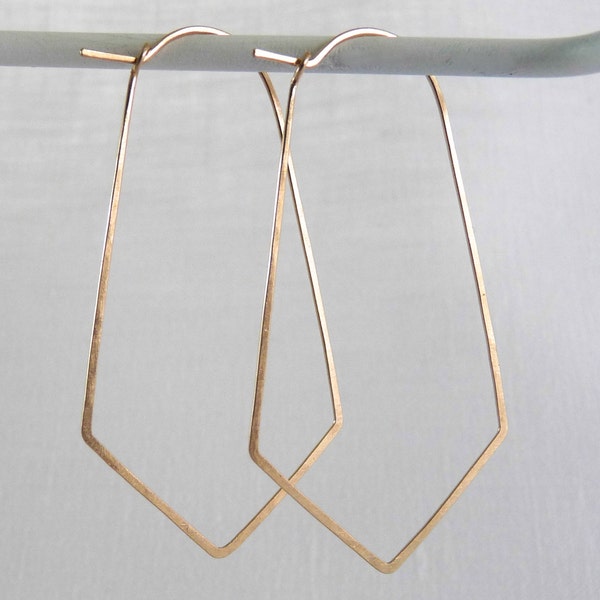 Long Geometric Oryx Hoop Earrings - Angular Hammered Hoops in 14k Gold Filled, Rose Gold Fill, or Sterling Silver