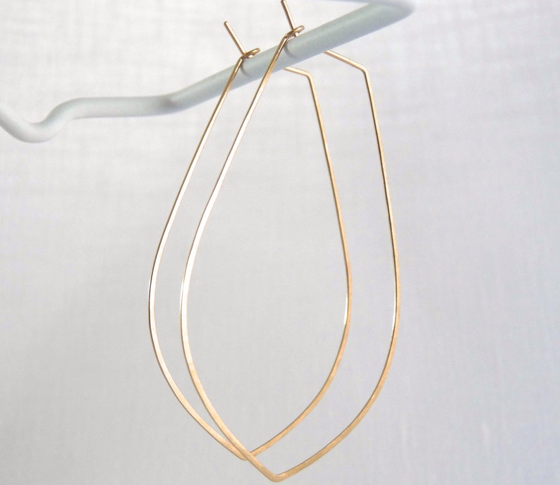 CIRQUE HOOP EARRINGS Long Tapered Hoop Earrings Minimalist Hammered Hoops in 14k Gold or Rose Gold Fill image 1