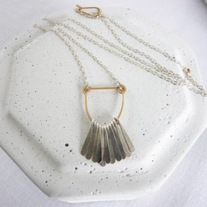 ARC FRINGE NECKLACE - Silver and Gold Fringe Necklace - Hammered Fringe Necklace