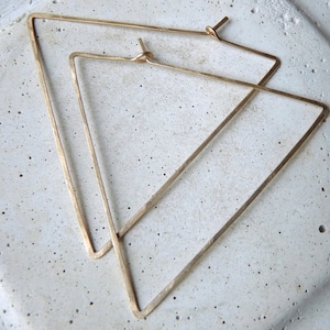 LARGE TRIANGLE HOOPS - Big Hammered Gold Triangle Hoop Earrings - Big Silver Triangle Hoops - Geometric Hammered Hoops