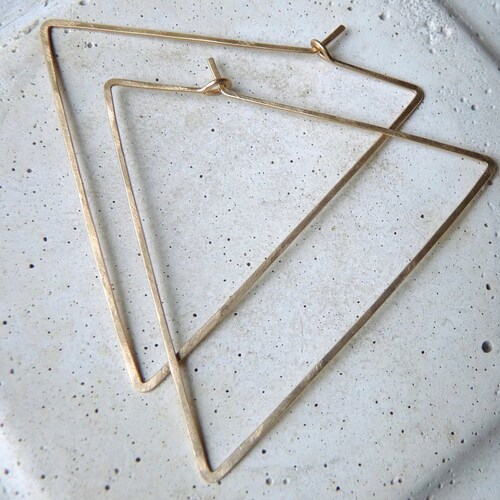 LARGE TRIANGLE HOOPS Big Hammered Gold Triangle Hoop Etsy
