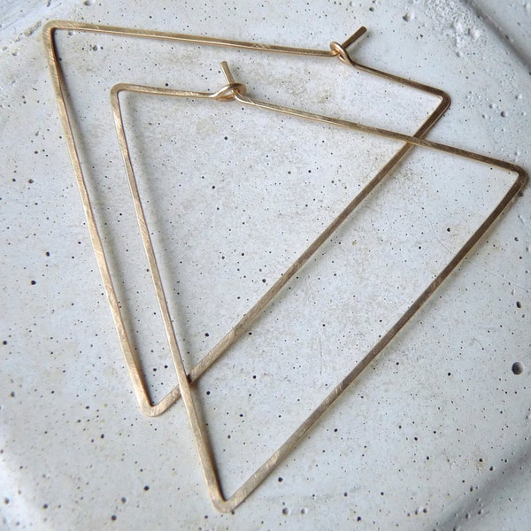 LARGE TRIANGLE HOOPS - Big Hammered Gold Triangle Hoop Earrings - Big Silver Triangle Hoops - Geometric Hammered Hoops