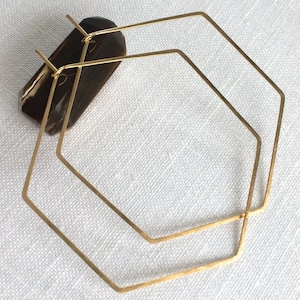 LARGE HEXAGON HOOPS - Geometric Hoop Earrings - Hexagon Hoop Earrings- Gold Filled or Rose Gold Filled Hoop Earrings