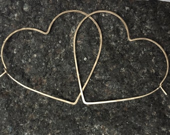 LARGE HEART HOOPS - Big Heart Hoop Earrings - Large Gold Heart Hoops - 14k Yellow Gold or Rose Gold Heart Hoops