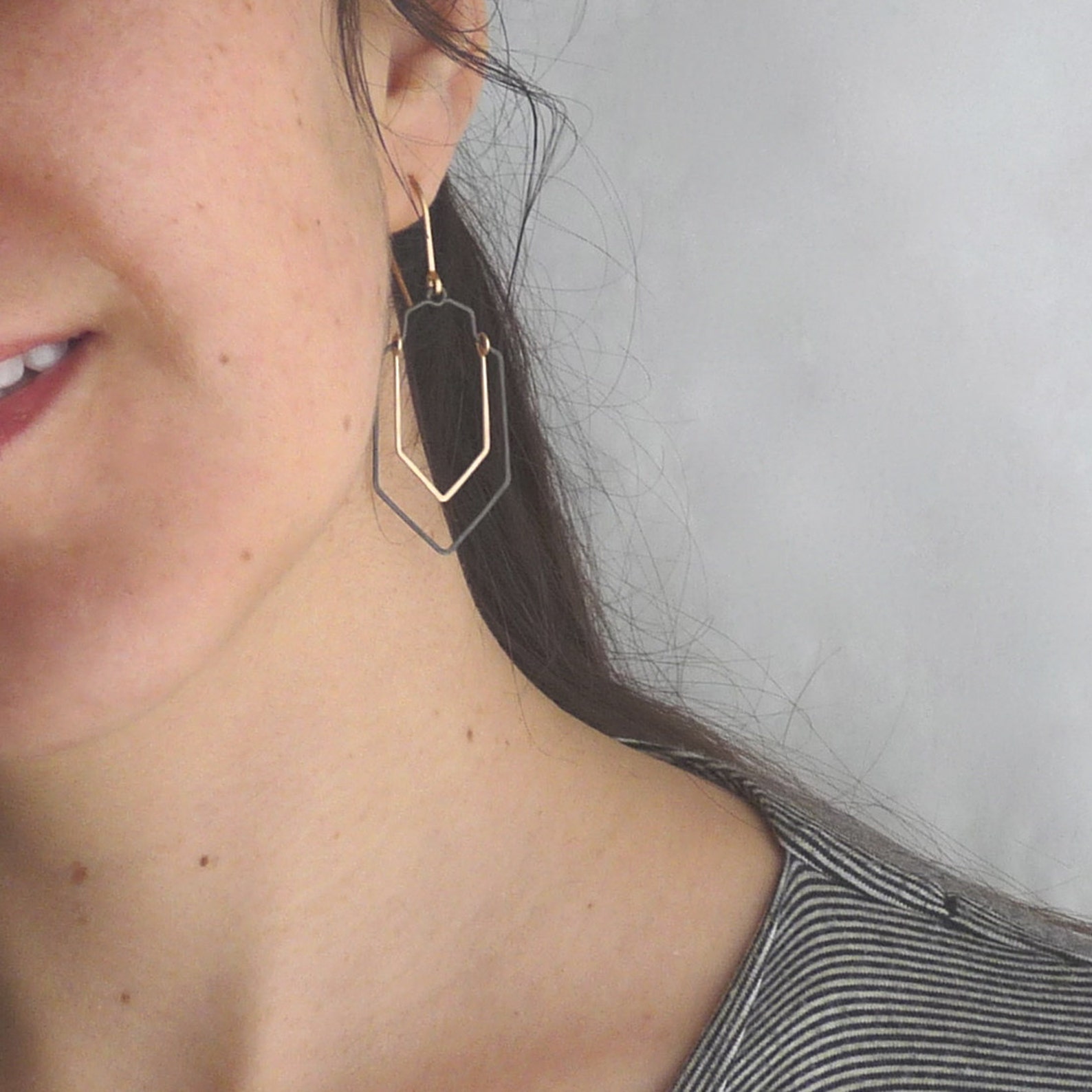 VALLEY EARRINGS Hammered Gold and Oxidized Sterling Silver Etsy