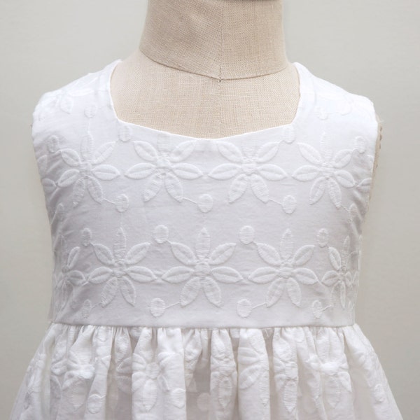 Embroidered Flower White Dress, Flower Girl Dress, Christening, White Cotton Embroidered Lace Dress, Wedding, White, Baptism, Flower Girl
