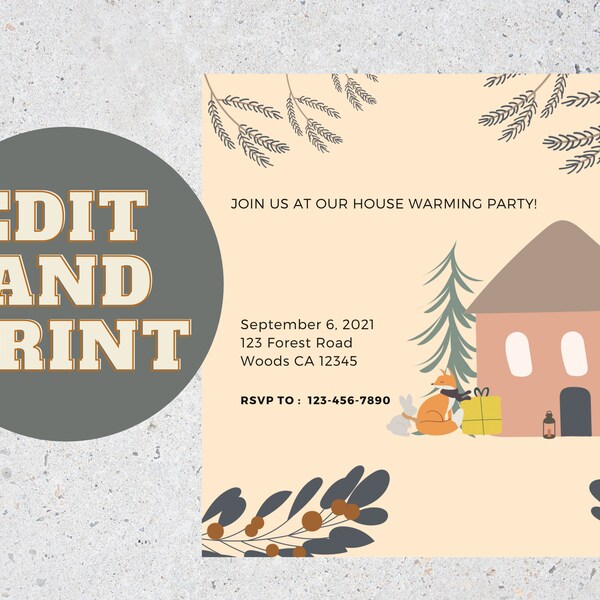 Rustic Housewarming Invitation - House Warming Party Invite - Cabin in the woods - Nature - Instant Download - Digital Download