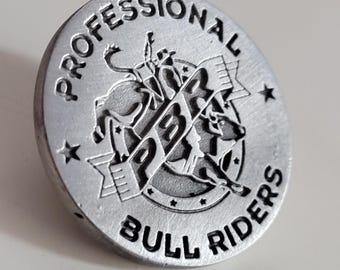 Professional Bull Riders Pin Pin-back Rodeo Fan Lapel Hat Pin Pewter / Silver tone, Made in U.S.A.