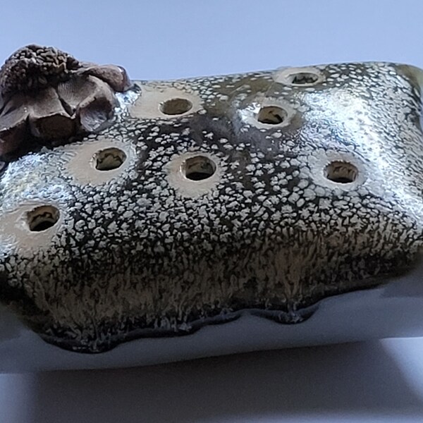 Studio Pottery 7 Holes Small Floral Frog Pillow Shaped / Flower Frog / Decor / Display, Signed Hickory Flat Pottery /  One of a kind