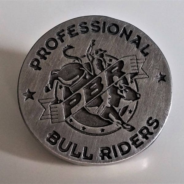 Professional Bull Riders Pin Pin-back Rodeo Fan Lapel Hat Pin Pewter/Silver tone, Made in U.S.A.