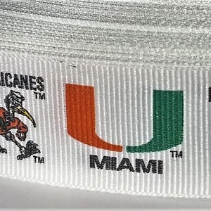 UNIVERSITY of MIAMI HURRICANES 1" Grosgrain Logo Ribbon craft -3, 5, 10 Yards by 1" wide. Sport Football