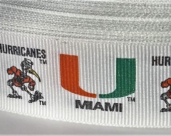 UNIVERSITY of MIAMI HURRICANES 1" Grosgrain Logo Ribbon craft -3, 5, 10 Yards by 1" wide. Sport Football