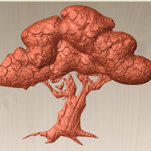 May include: A stylized copper-colored tree with a textured bark and leaves. The tree is a decorative piece with a whimsical design.