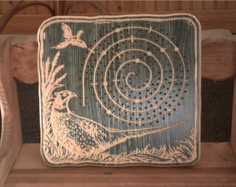 Vector files only SVG and DXF! Pheasant cribbage game board Wild fowl in Rustic Woodland setting vector Carving pattern cutting file