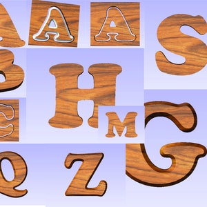 May include: Wooden letters of the alphabet in a variety of styles and fonts. The letters are painted in a natural wood color and have a rustic look.