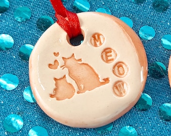 Cat Ornament in Orange for Christmas, Hanukkah or Chrismukkah - Kitten Ornament - Personalized Gift - Cat Lovers - Ceramic Gift Tag