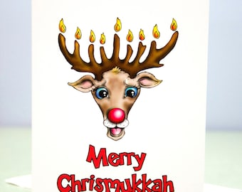 Chrismukkah CARDS - Pack of 4 Holiday Cards - Chanukah and Christmas Greeting Card -  Menorah Card - Interfaith Card - Jewish Christmas Card