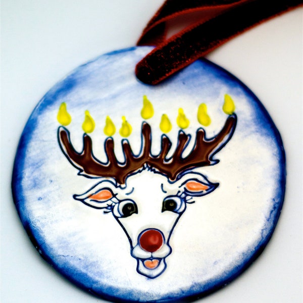 Chrismukkah Ornament Interfaith Reindeer - Hanukkah Gift - Rudolph Reindeer Ornament - Chanukah Bush Ornament - Menorah Ornament - Jewish