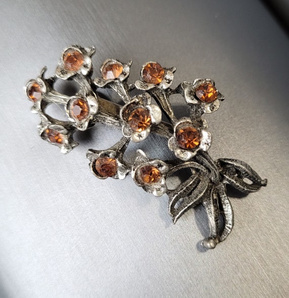 Vintage Brooch Flower Brooch Orange Rhinestone Br… - image 1