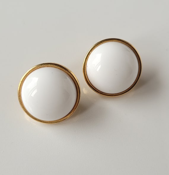 Vintage Clip On Earrings Classic MONET White and G