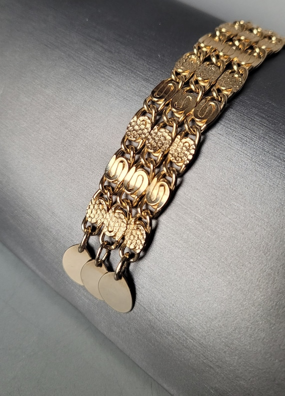 Vintage Bracelet Triple Row and Three Clasp Gold … - image 3