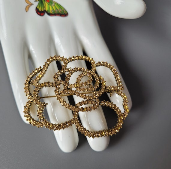 Saint Laurent vintage ring with golden rhinestone flower - 1990s second hand  Lysis