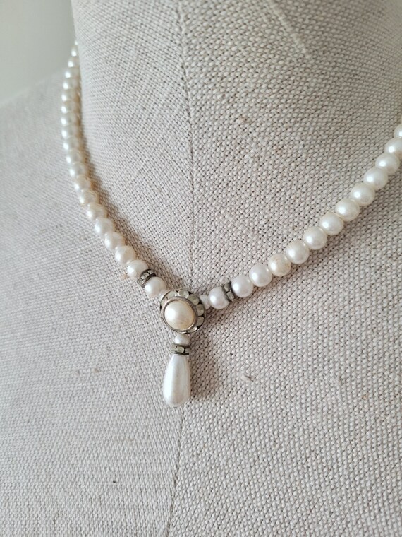 Vintage Faux Pearl Necklace 16 inch Y Faux Pearl … - image 1