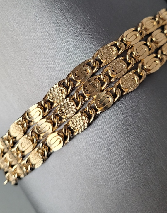 Vintage Bracelet Triple Row and Three Clasp Gold … - image 2