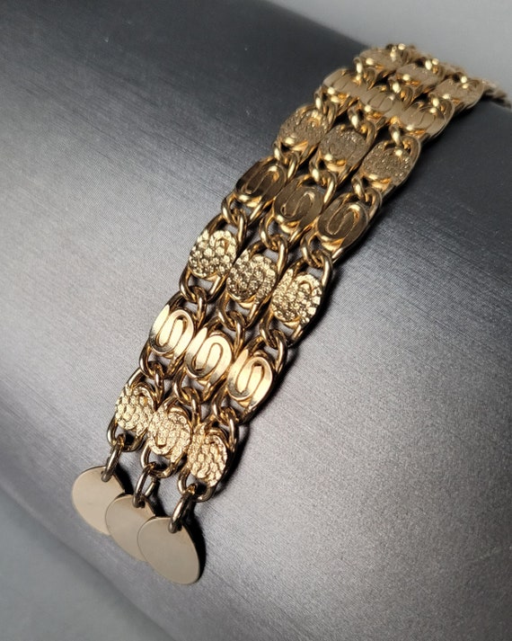 Vintage Bracelet Triple Row and Three Clasp Gold … - image 1