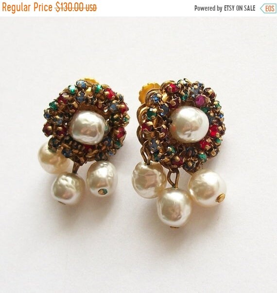 SALE Vintage Miriam Haskell Earrings Faux Pearl Ea