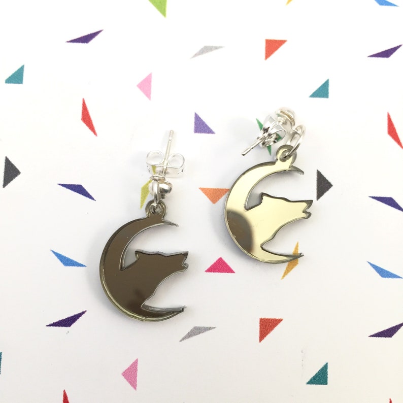 Wolf in Moon Earrings