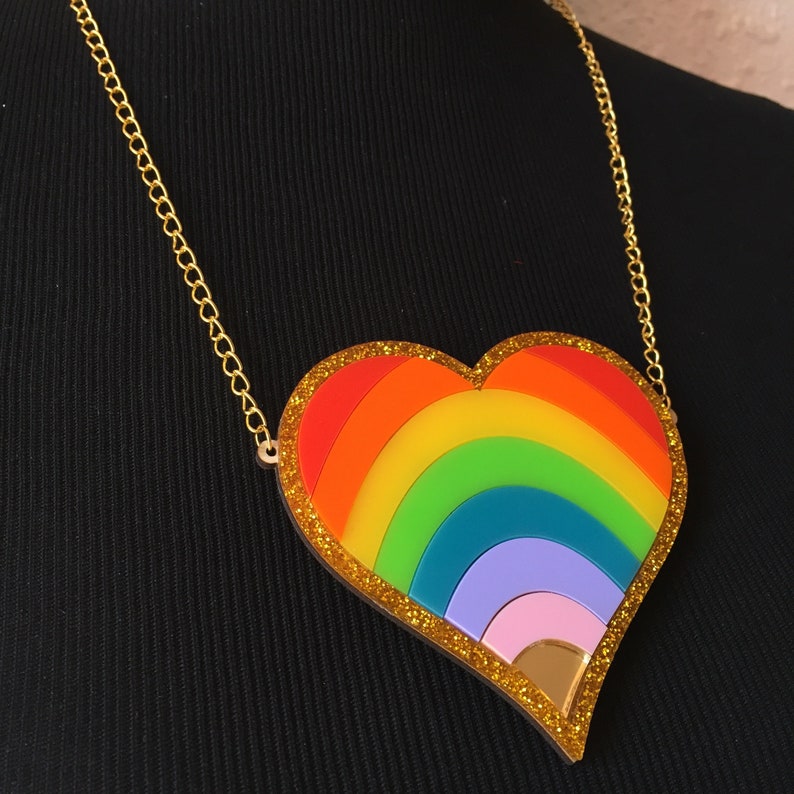 Rainbow Heart Necklace Etsy