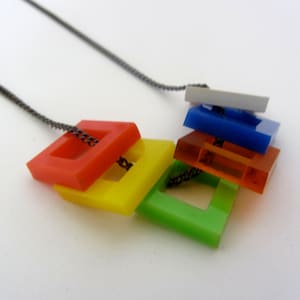 Rubik&#39;s cube 80&#39;s inspired laser cut small square necklace